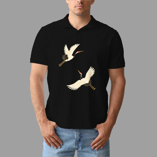 MHO Embroidery Black Polo T-Shirt Two Birds Design